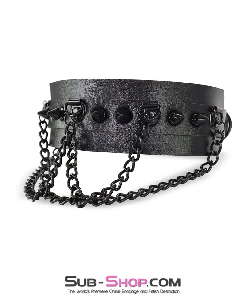 0720M      Gothic Spiked Collar with Cascading Black Chains