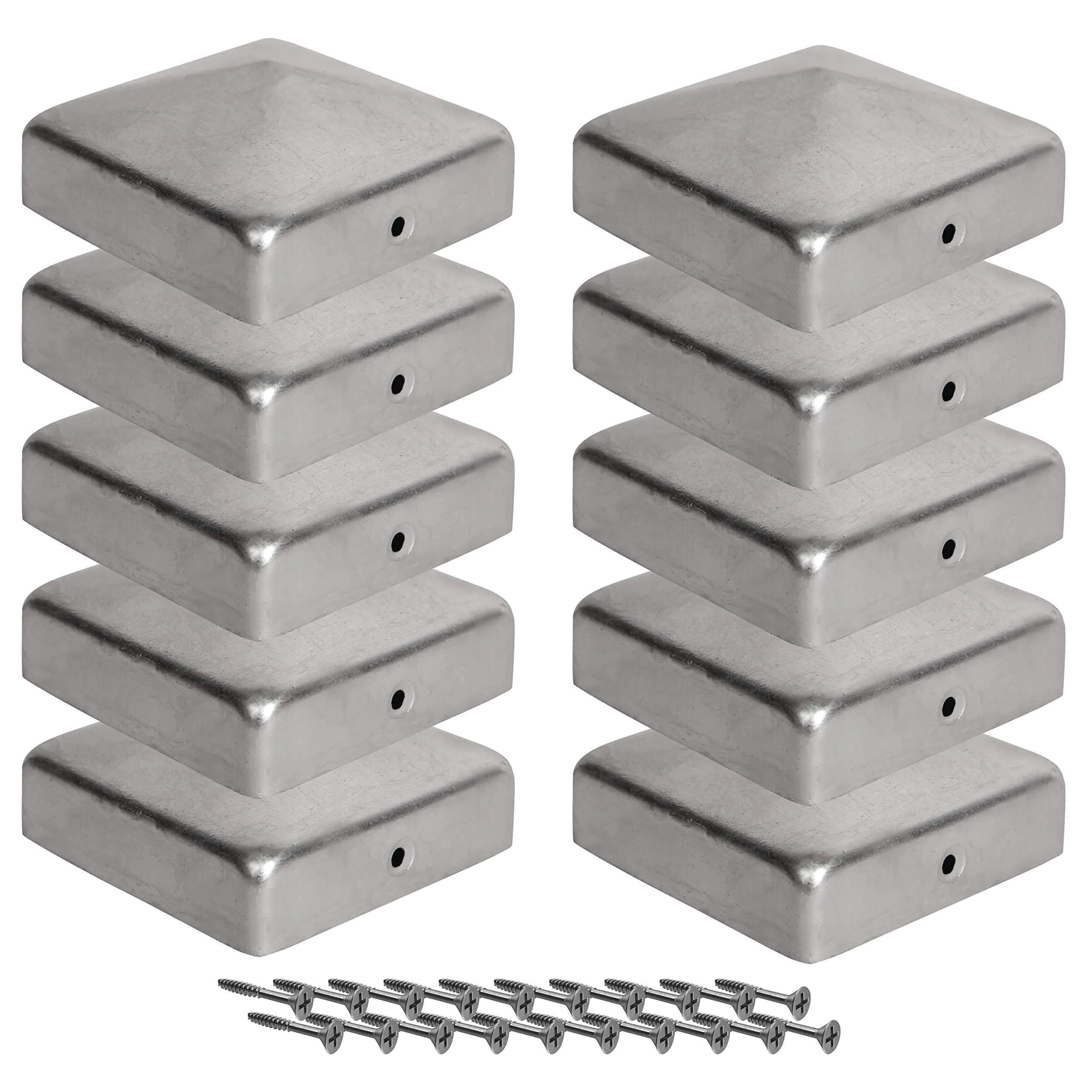 10 x Post Caps for Fence Posts (70 x 70 mm) Galvanised Steel Pyramid Shape Cover Cap