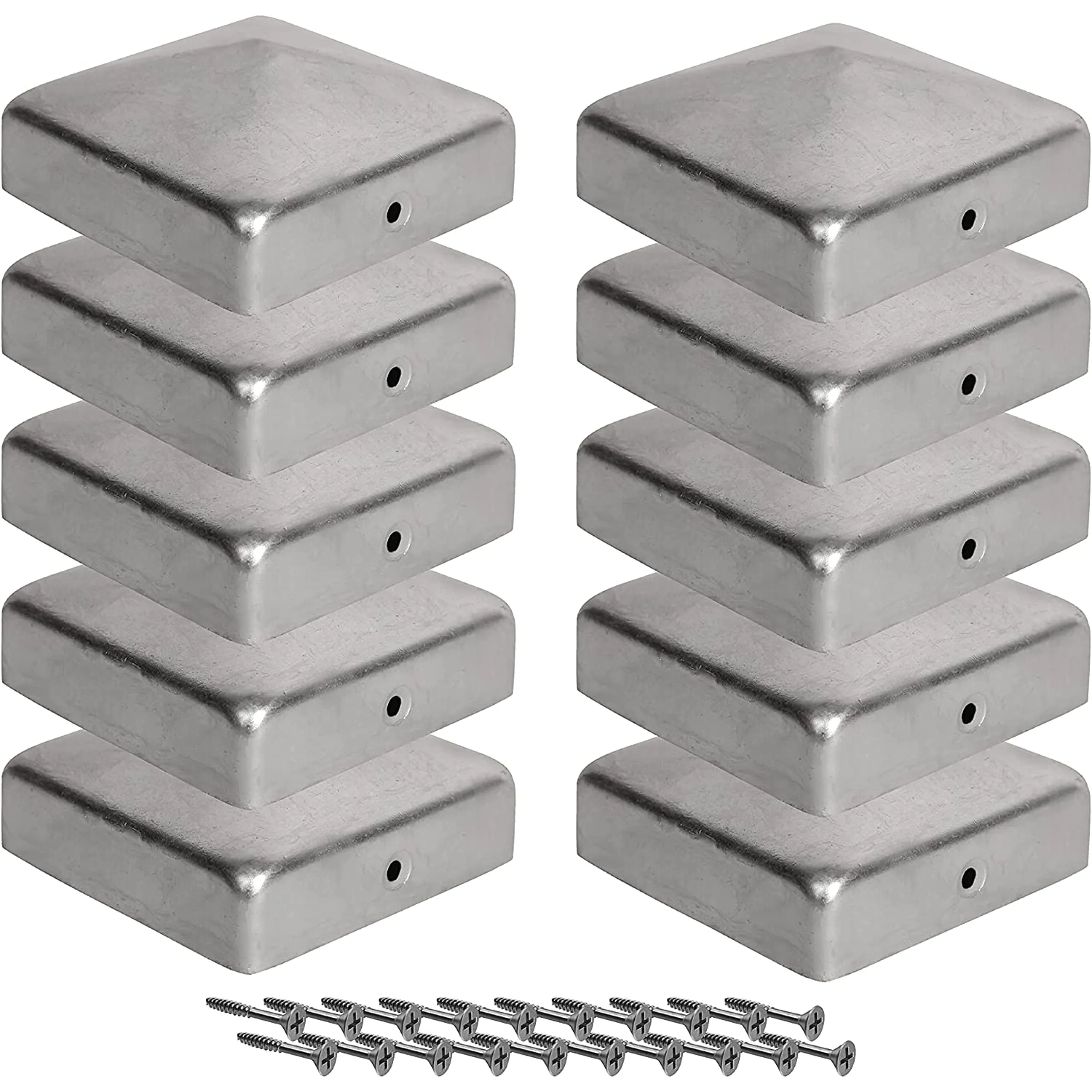 10 x Post Caps for Fence Posts (70 x 70 mm) Galvanised Steel Pyramid Shape Cover Cap