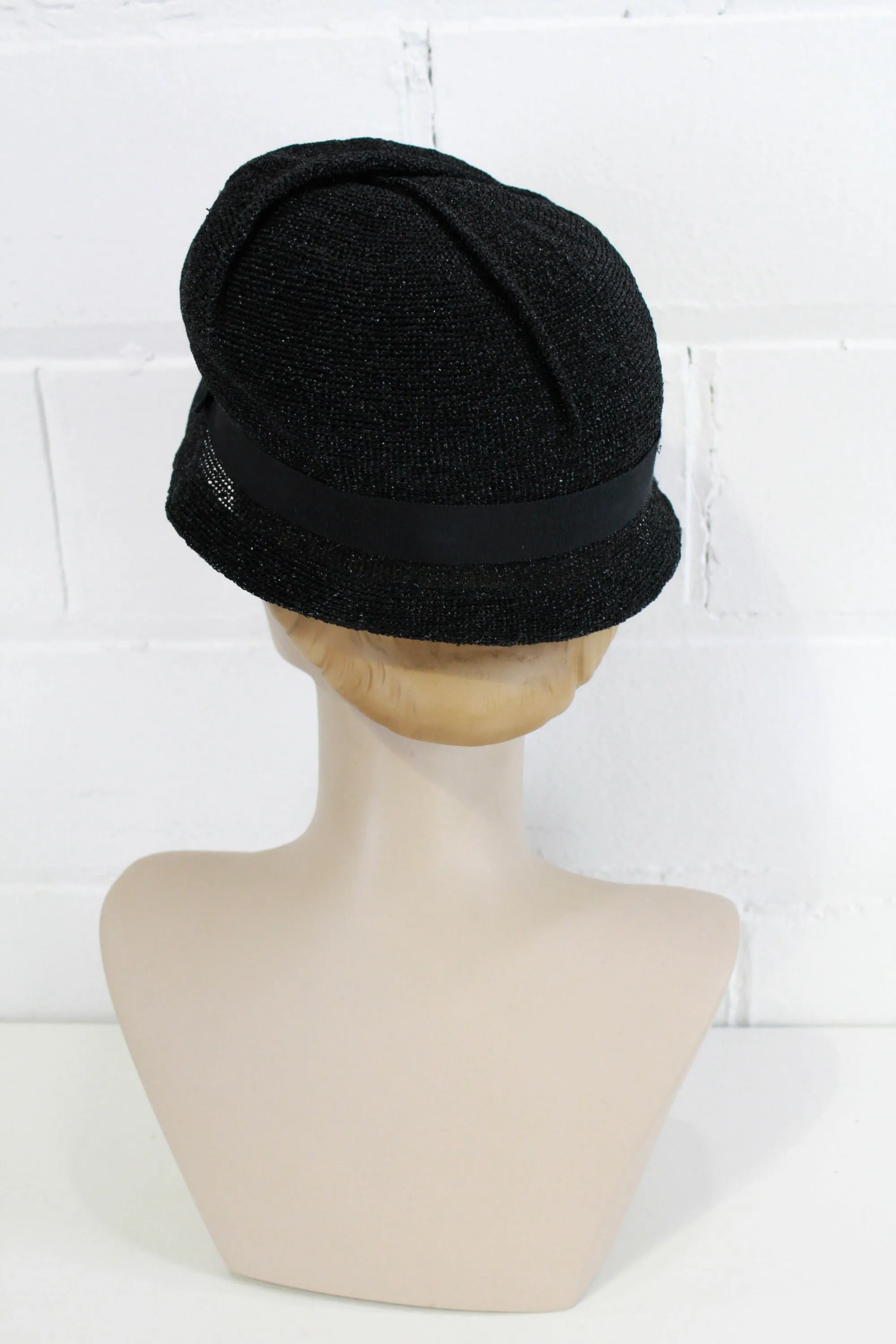 1930s Black Horsehair Metallic Women's Hat, Short Brim