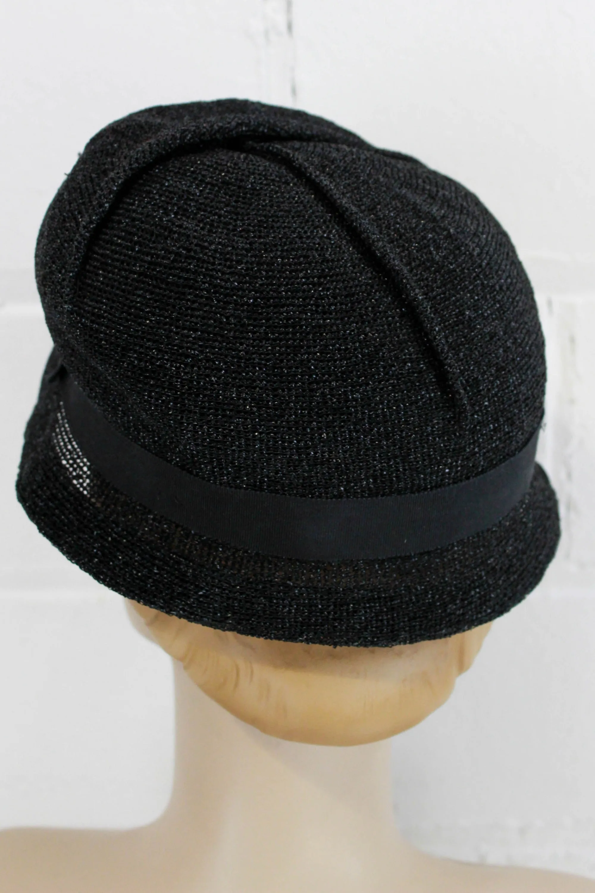 1930s Black Horsehair Metallic Women's Hat, Short Brim