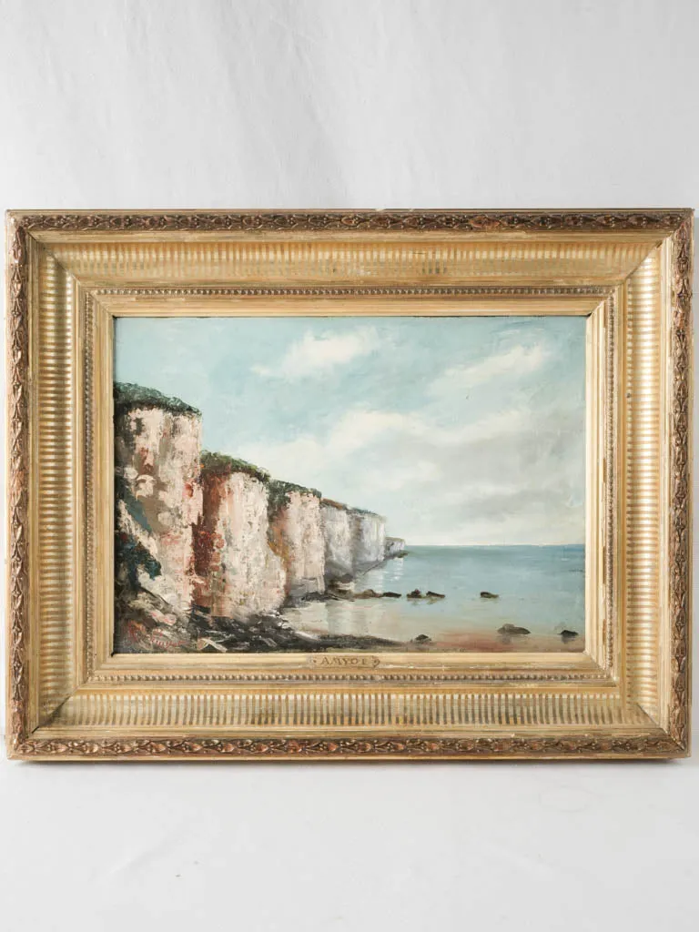 19th Century Coastal Landscape by C.-G. Amyot, Oil on Canvas in Original Gilt Frame - 20½ x 25¼"