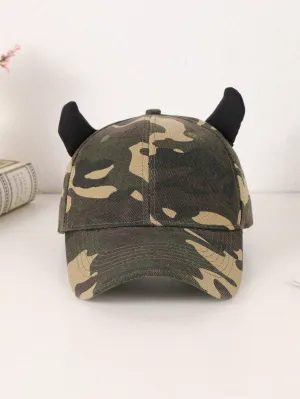 1pc Men's Solid Color Fashionable Preppy Style Hip Hop Horns Hook And Loop Baseball Cap, Suitable For Street Dancing And Traveling