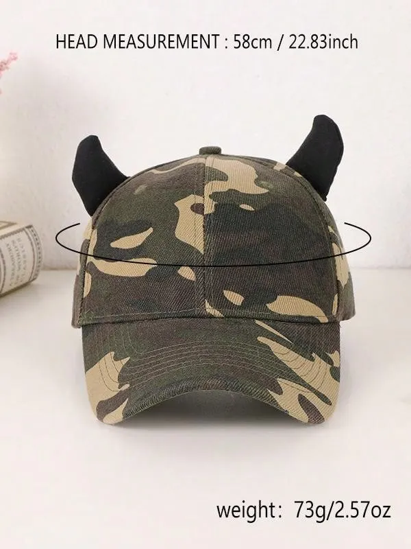 1pc Men's Solid Color Fashionable Preppy Style Hip Hop Horns Hook And Loop Baseball Cap, Suitable For Street Dancing And Traveling