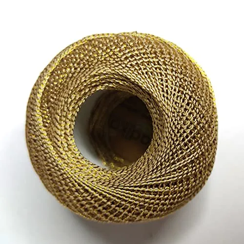 Adikala Metallic Cotton Tatting Shuttle,Crochet Dori Balls for Knitting, Weaving, Embroidery and Craft Making_25gms (Golden)