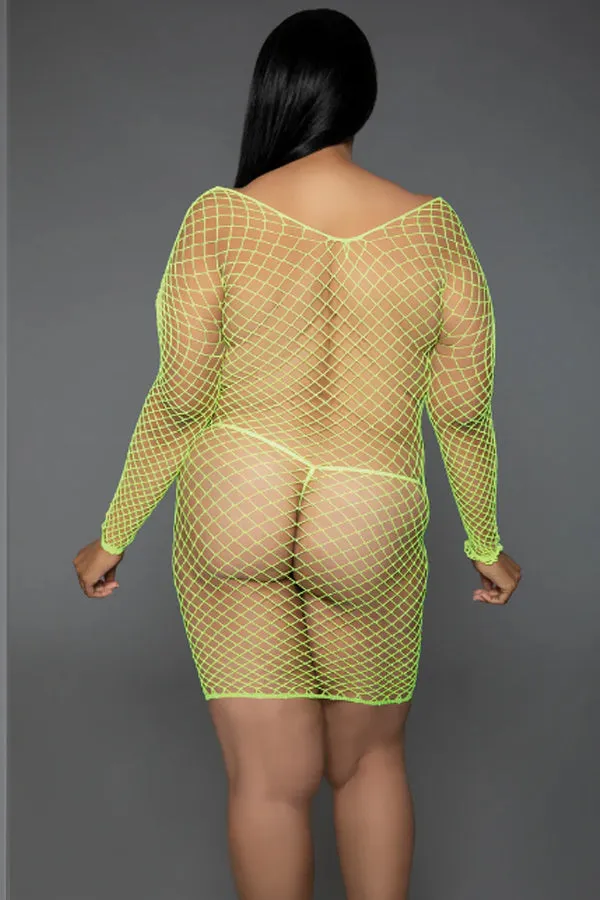 Amuse You Minidress, Fishnet Pattern Lingerie with Matching Thong