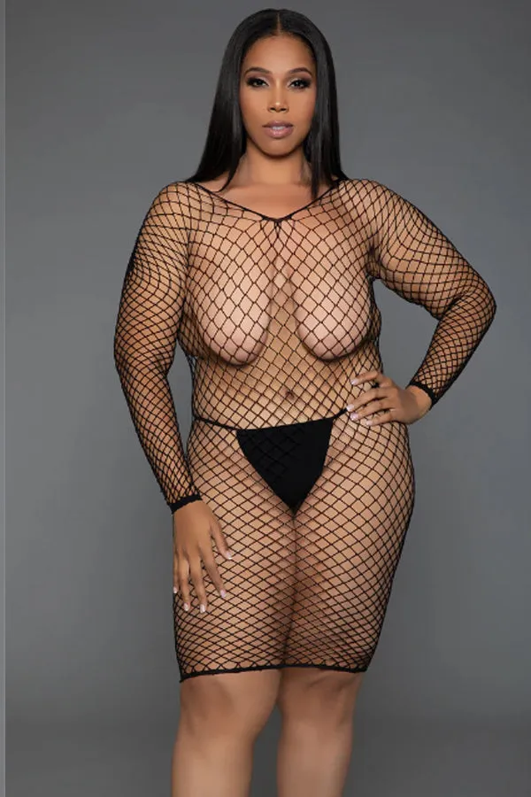 Amuse You Minidress, Fishnet Pattern Lingerie with Matching Thong