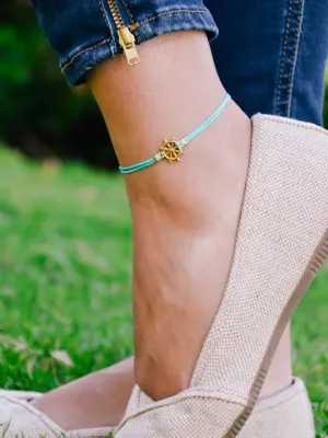 Ankle bracelet with 14k gold plated ship wheel charm, turquoise anklet, Mothers day gift, preppy jewelry