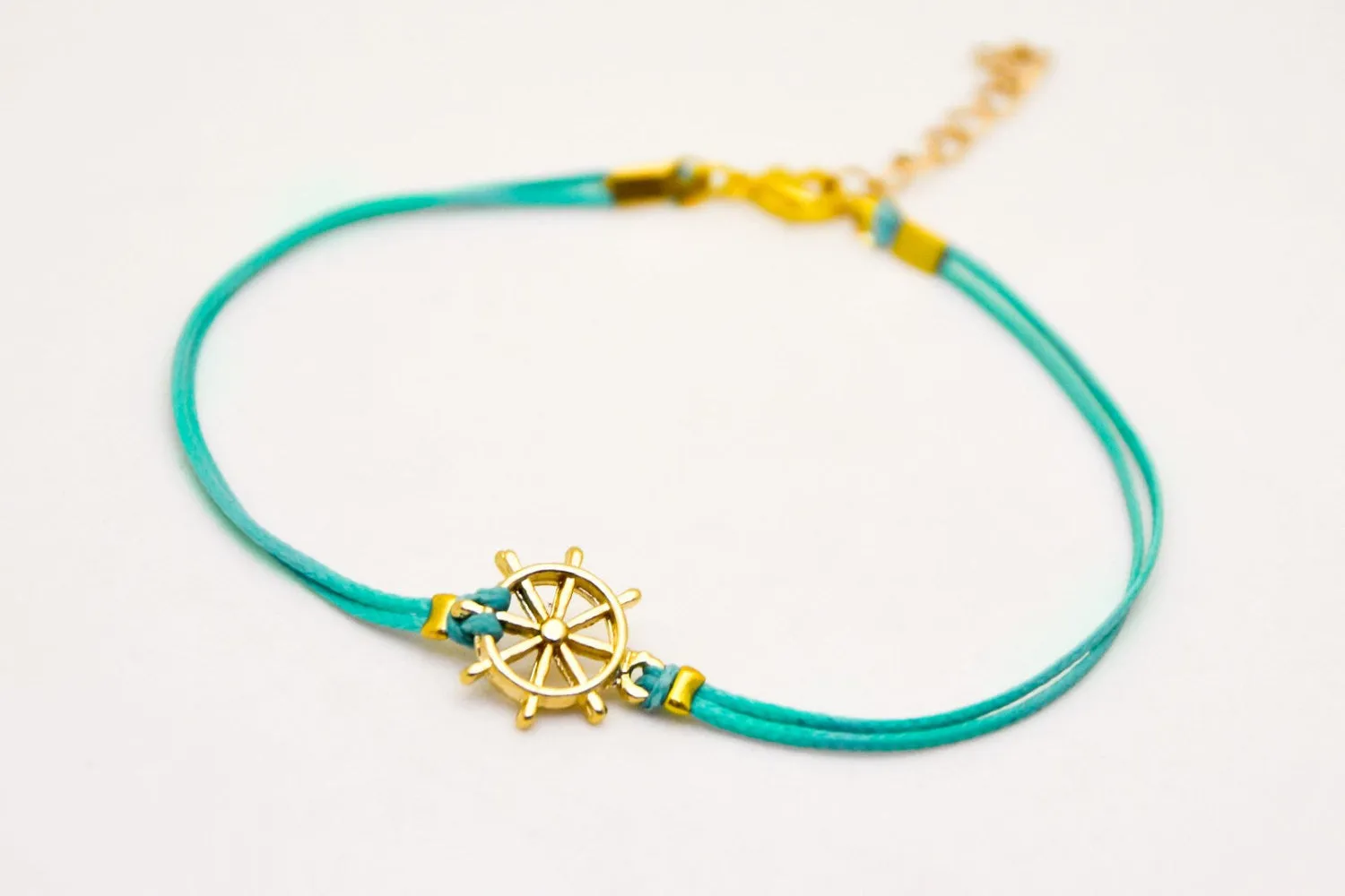 Ankle bracelet with 14k gold plated ship wheel charm, turquoise anklet, Mothers day gift, preppy jewelry