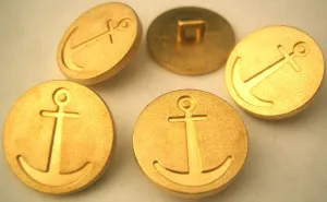 B0900 20mm Pale Gold Gildled Poly Shank Button with an Anchor Design