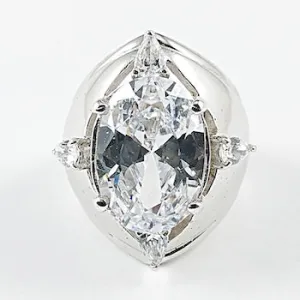 Beautiful Irregular Diamond Shape Large Center CZ Silver Ring