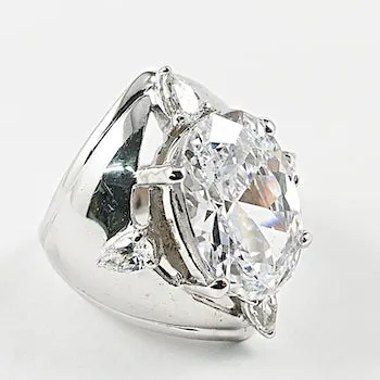 Beautiful Irregular Diamond Shape Large Center CZ Silver Ring