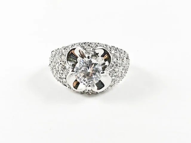 Beautiful Micro CZ With Center Flower Frame & CZ Brass Ring