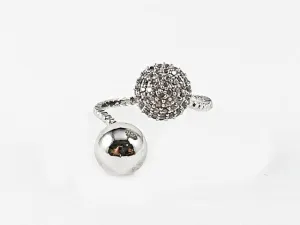 Beautiful Wrap Style CZ & Shiny Ball Duo Ends Brass Ring