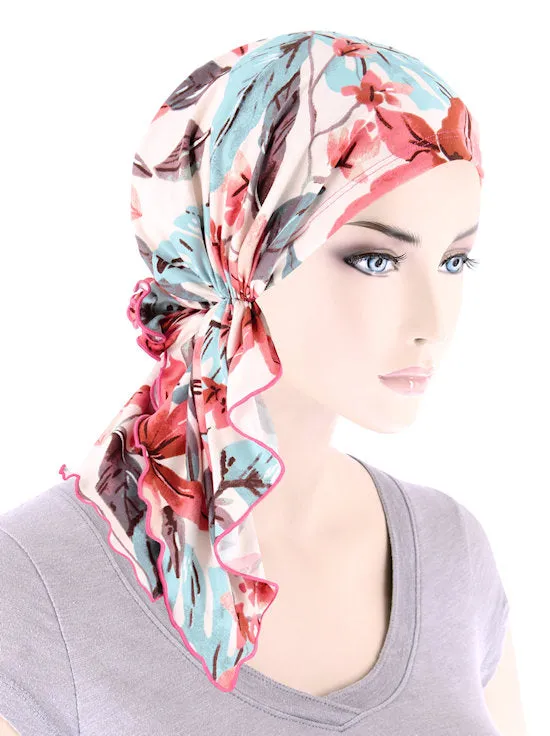 BELLA-883#The Bella Scarf Cream Coral Tropical Floral