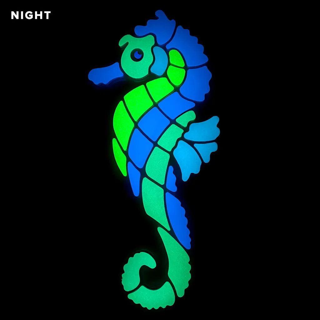 Blue Seahorse, Left - Glow in the Dark Pool Mosaic