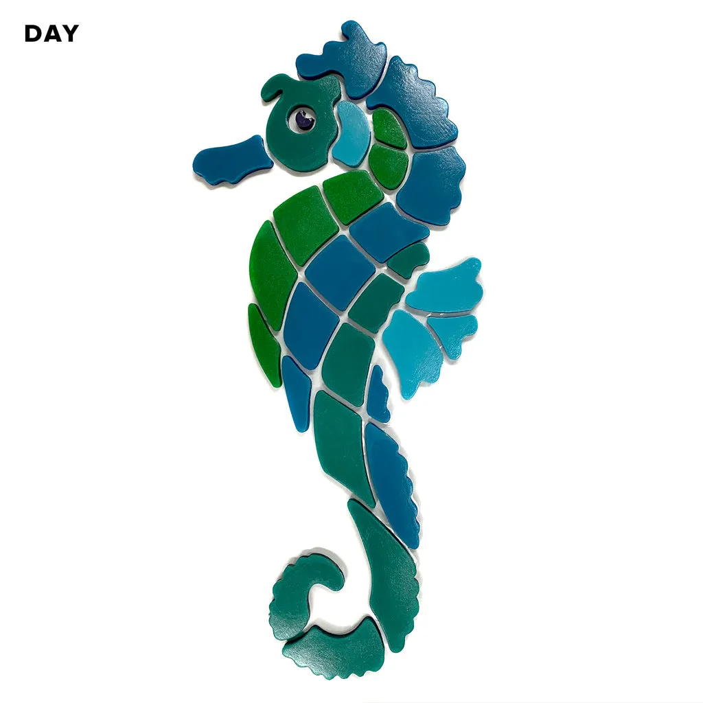 Blue Seahorse, Left - Glow in the Dark Pool Mosaic