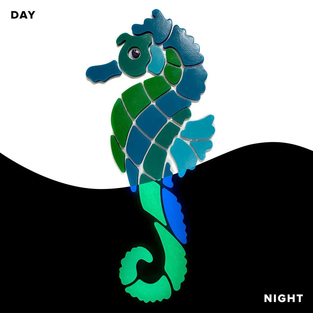 Blue Seahorse, Left - Glow in the Dark Pool Mosaic