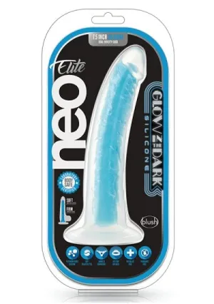 Blush Neo Blue Elite Glow in the Dark 7.5" Silicone Dual Density Cock