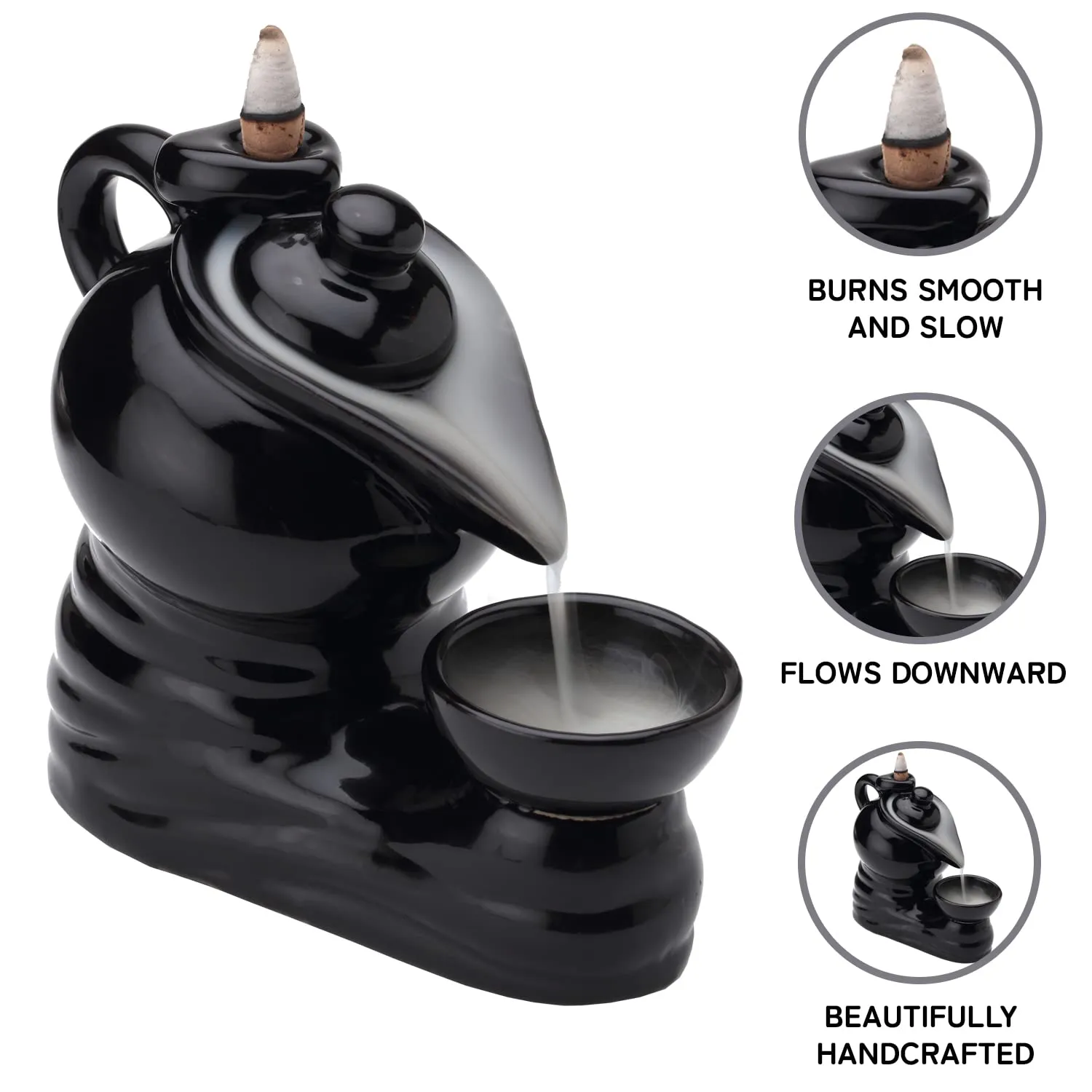 Bodhi House Ceramic Smoke Dropping Fountain Backflow Incense Holder with 20 Incense Cones | Home Decor, Gift | Incense Burner Decorative Showpiece | Aromatherapy (Kettle)