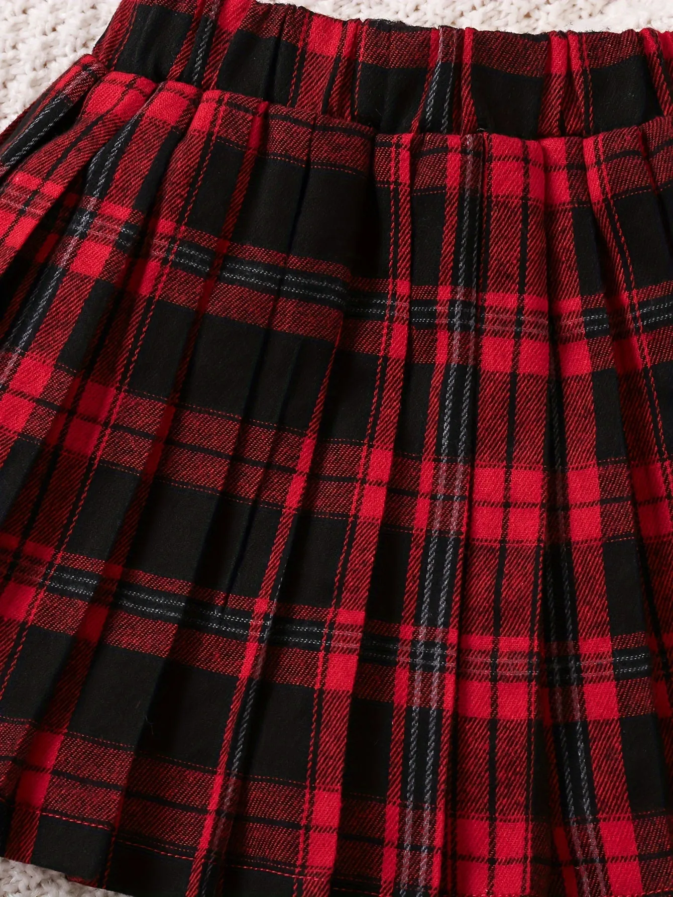 Chic Red Plaid Pleated Skirt for Girls - Perfect Christmas & Birthday Gift, Versatile Preppy Style, Machine Washable