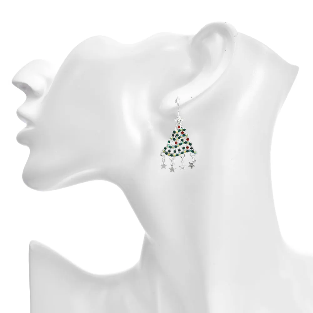 Dancing Delight Christmas Tree Leverback Earrings (Sterling Silvertone)