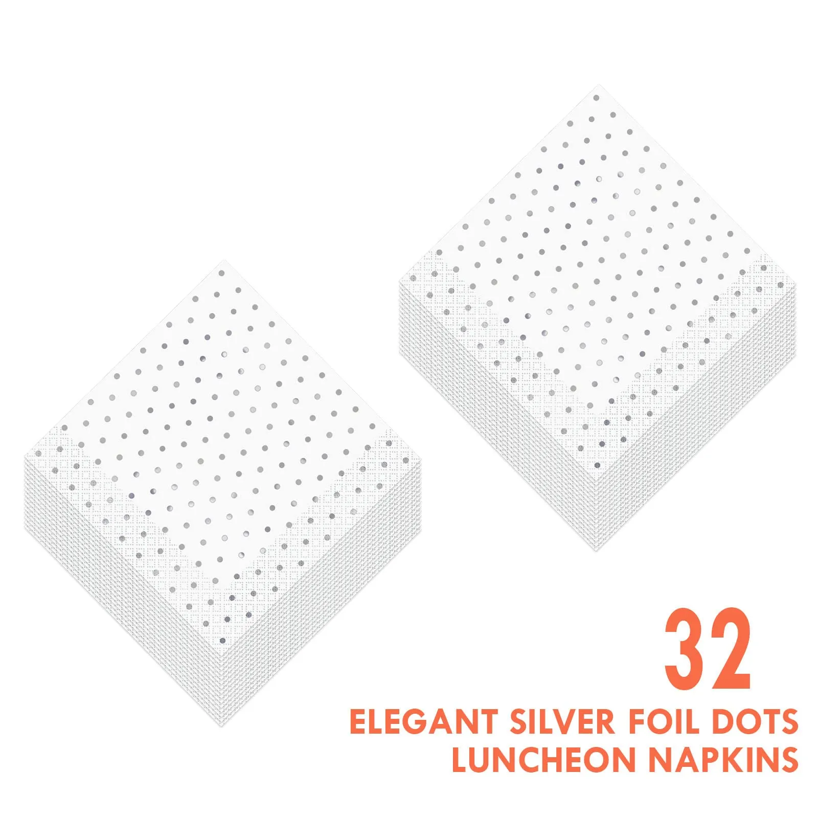 Disposable Metallic Silver Dot Paper Dinner Napkins (Pack of 32)