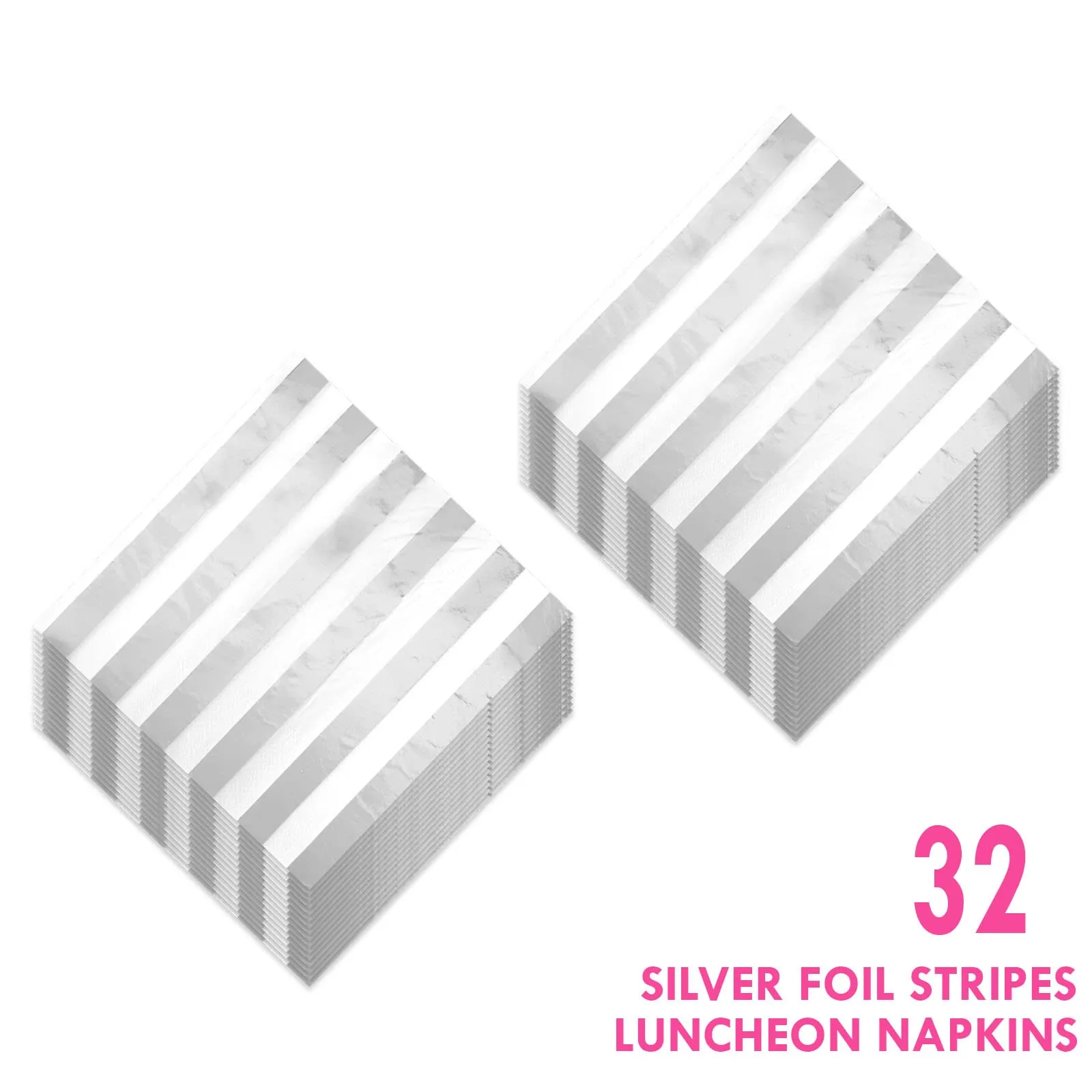 Disposable Metallic Silver Stripe Paper Dinner Napkins (Pack of 32)