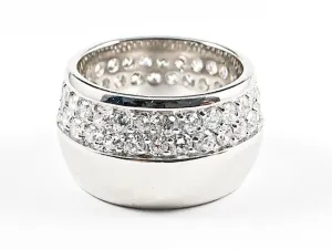 Elegant Half CZ Half Shiny Metallic Design Eternity Silver Band Ring