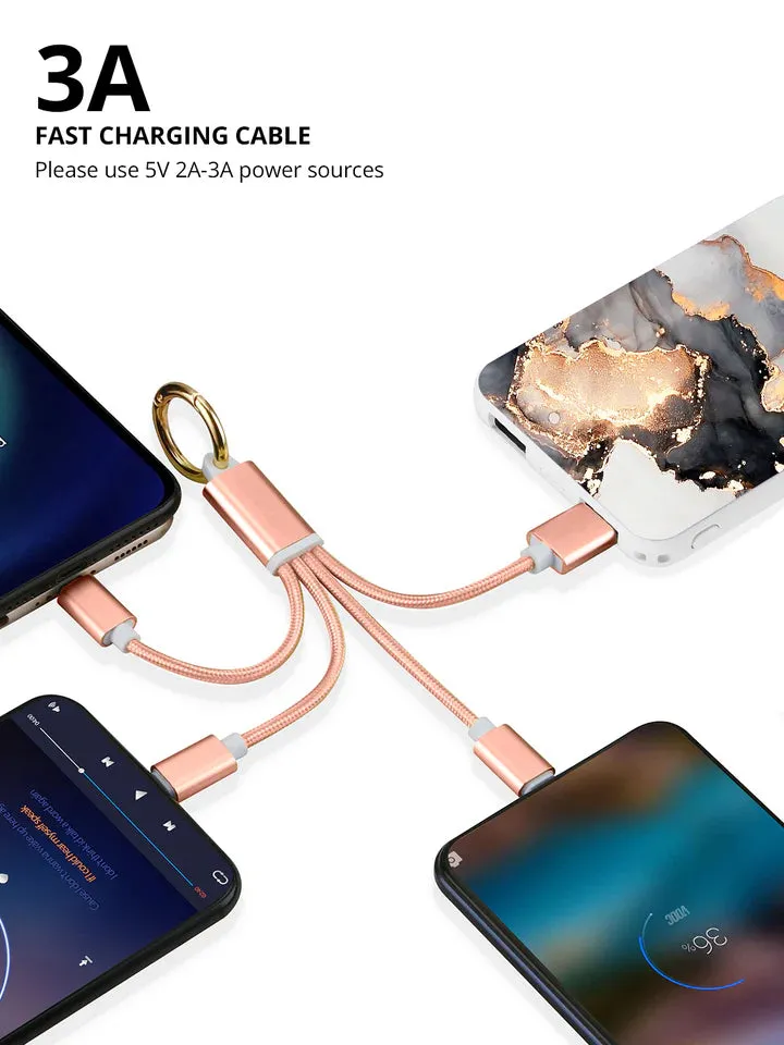 Ellie Rose 3-in-1 Charging Cable Keychain - Rose Gold