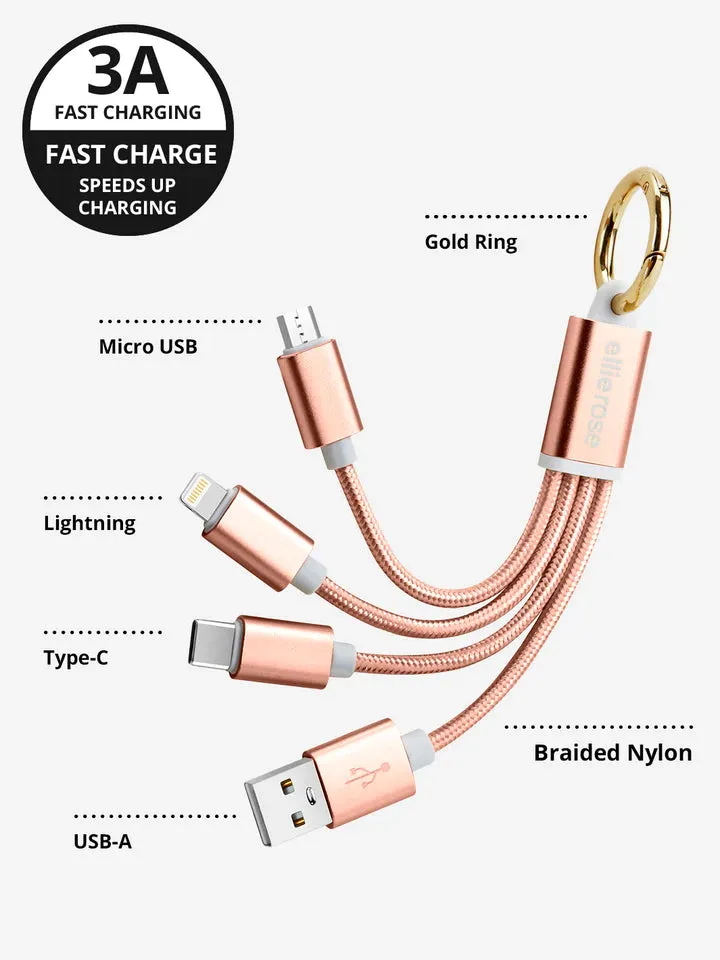 Ellie Rose 3-in-1 Charging Cable Keychain - Rose Gold