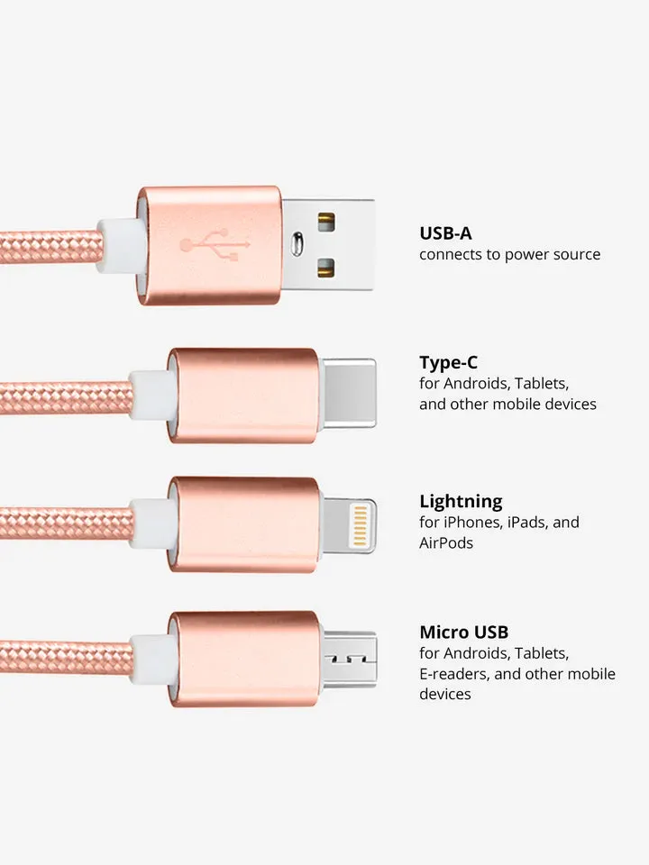 Ellie Rose 3-in-1 Charging Cable Keychain - Rose Gold