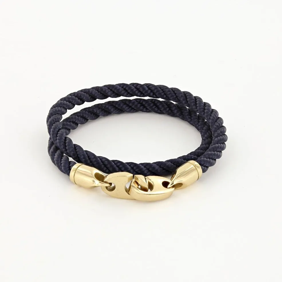 Endeavour Double Wrap Rope Bracelet with Polished Brass Brummels