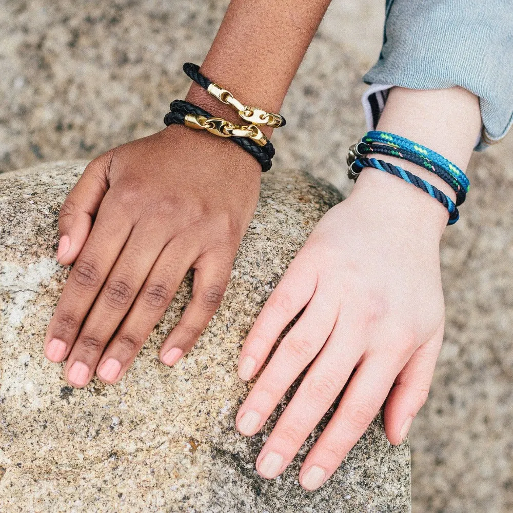 Endeavour Single Wrap Rope Bracelet with Polished Brass Brummels