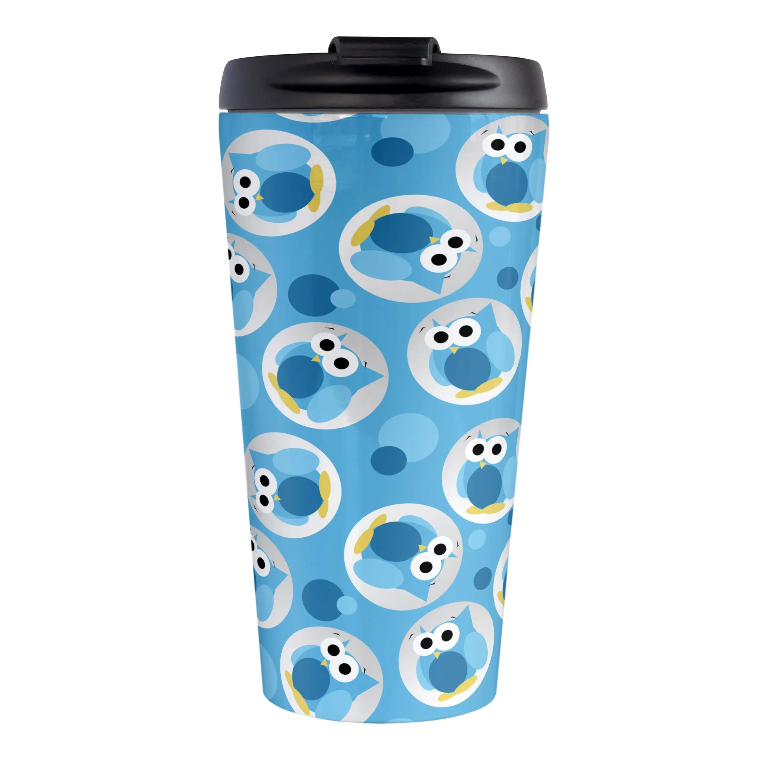 Funny Cute Blue Owl Pattern Travel Mug