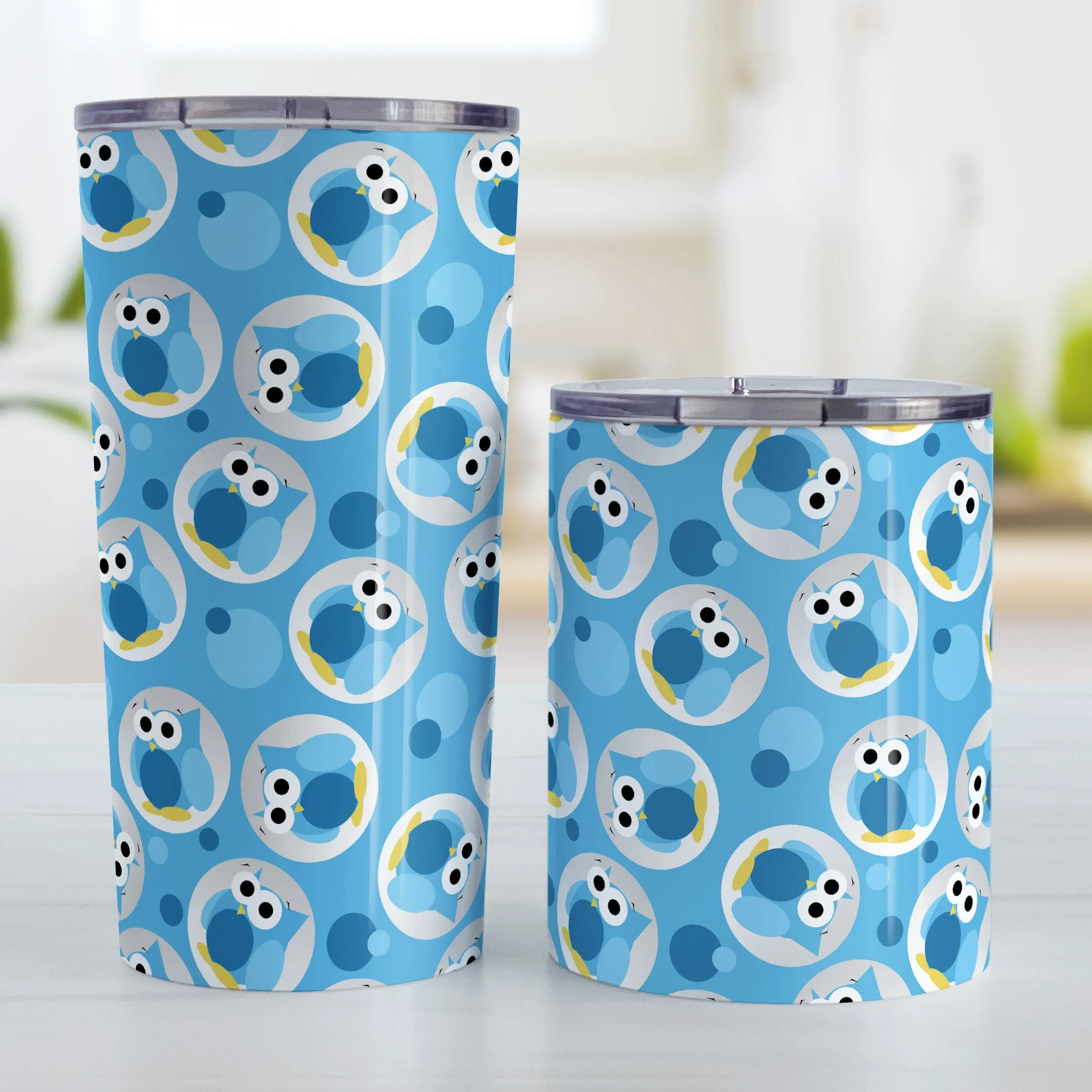 Funny Cute Blue Owl Pattern Tumbler Cup