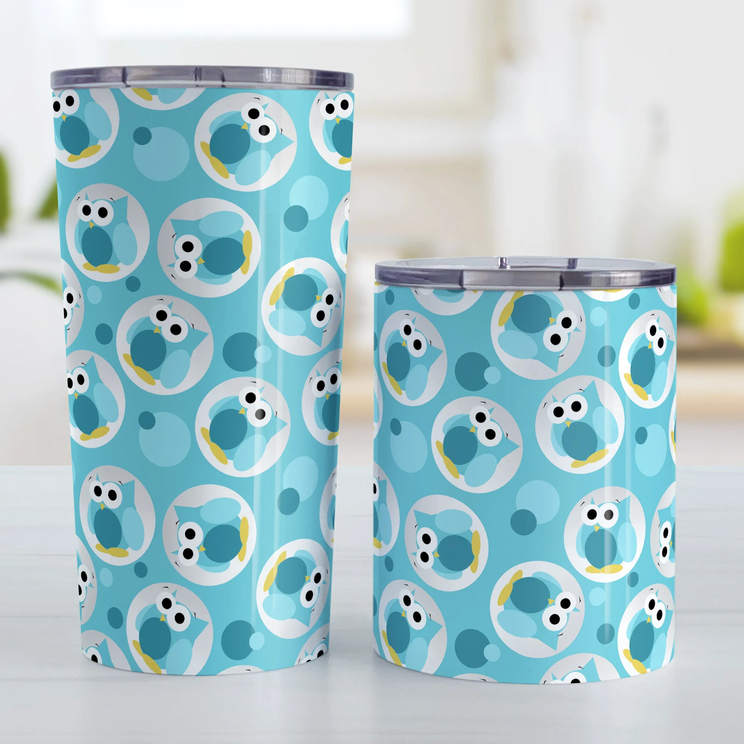 Funny Cute Turquoise Owl Pattern Tumbler Cup