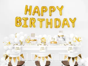 Gold Happy Birthday Balloon Letters with 14" Balloons, Birthday Ballon Kit Includes 13 Mylar Balloons