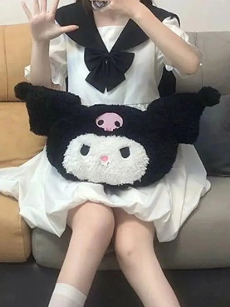 Japanese Sweet Kawaii Lolita White Dress Women Preppy Style School Tudent Sailor Collar Cute Cartoon Print Dresses