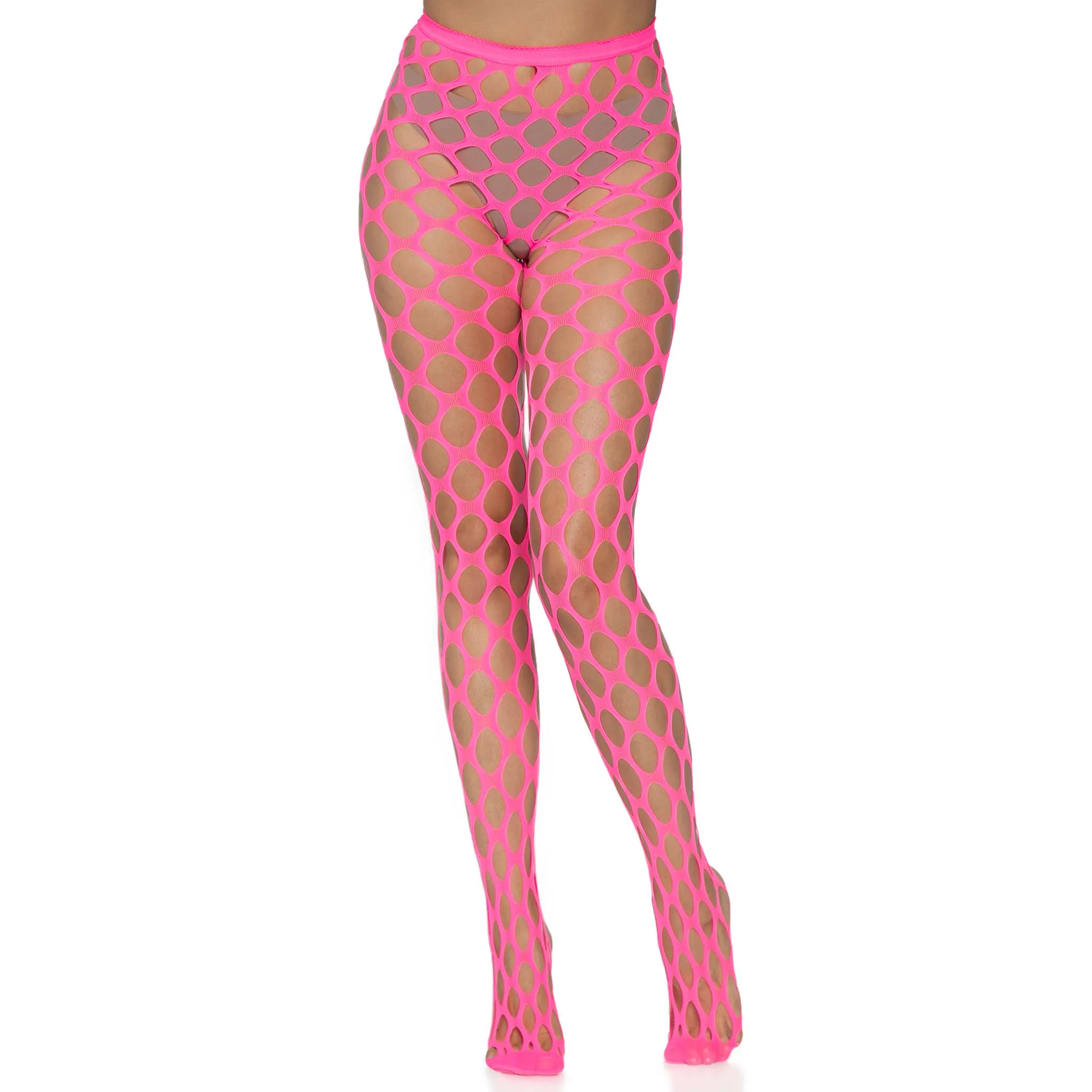 Jumbo Pothole Net Tights - Neon Pink- One Size