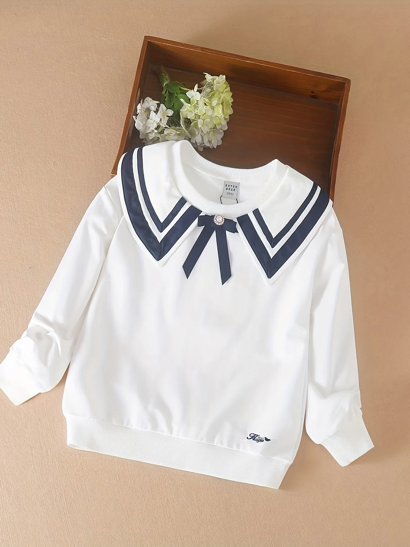 KUYIXIONG Girls Breathable & Stylish Preppy Style Long Sleeve Sailor Collar Cotton Sweatshirt For Spring & Fall