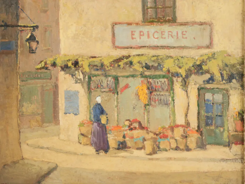 Late 19th-Early 20th Century Provencal Village Streetscape w/ Épicerie - William Ludlow 21¼" x 25½"