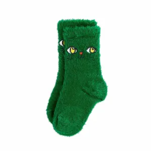 Mini Rodini - Cat Face fuzzy socks - green