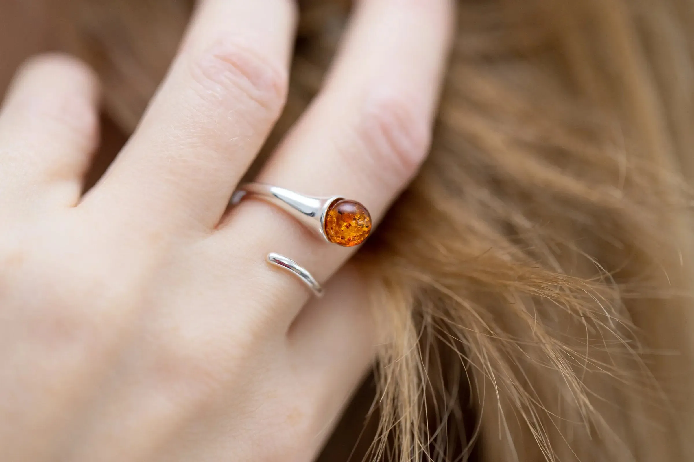 Minimal Amber Wrap Ring