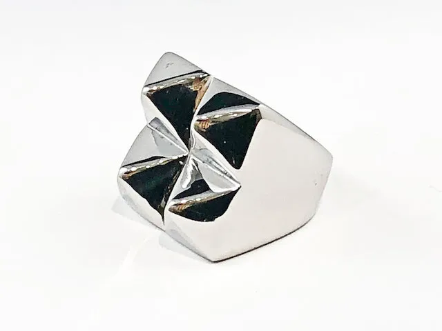 Modern Four Piece Shiny Metallic Spike Design Silver Tone Steel Ring