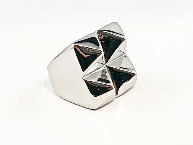 Modern Four Piece Shiny Metallic Spike Design Silver Tone Steel Ring