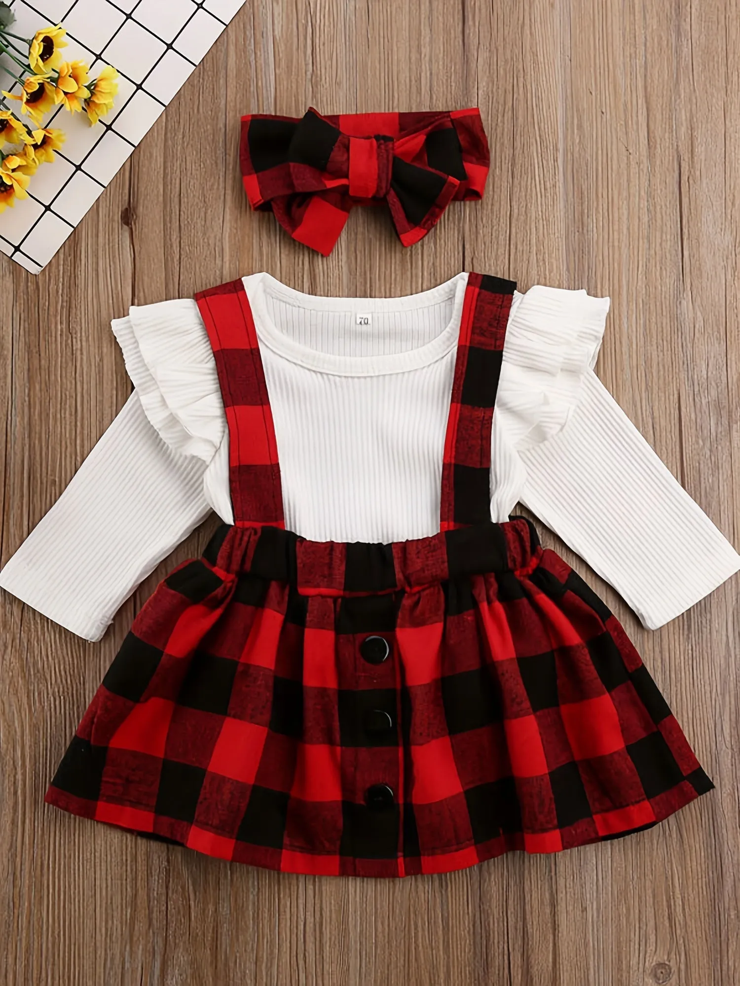 Newborn Baby Girl Christmas Plaid Romper, Preppy Style Jumpsuit Tutu Dress Outfit Clothes Set