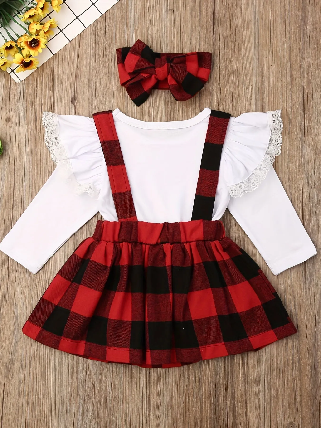 Newborn Baby Girl Christmas Plaid Romper, Preppy Style Jumpsuit Tutu Dress Outfit Clothes Set