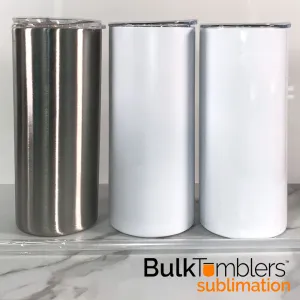 OVERSTOCK SALE 20oz SKINNY Sublimation Tumbler - Straight Skinny Stainless Steel Insulated Blank Tumblers with Lid and Straw