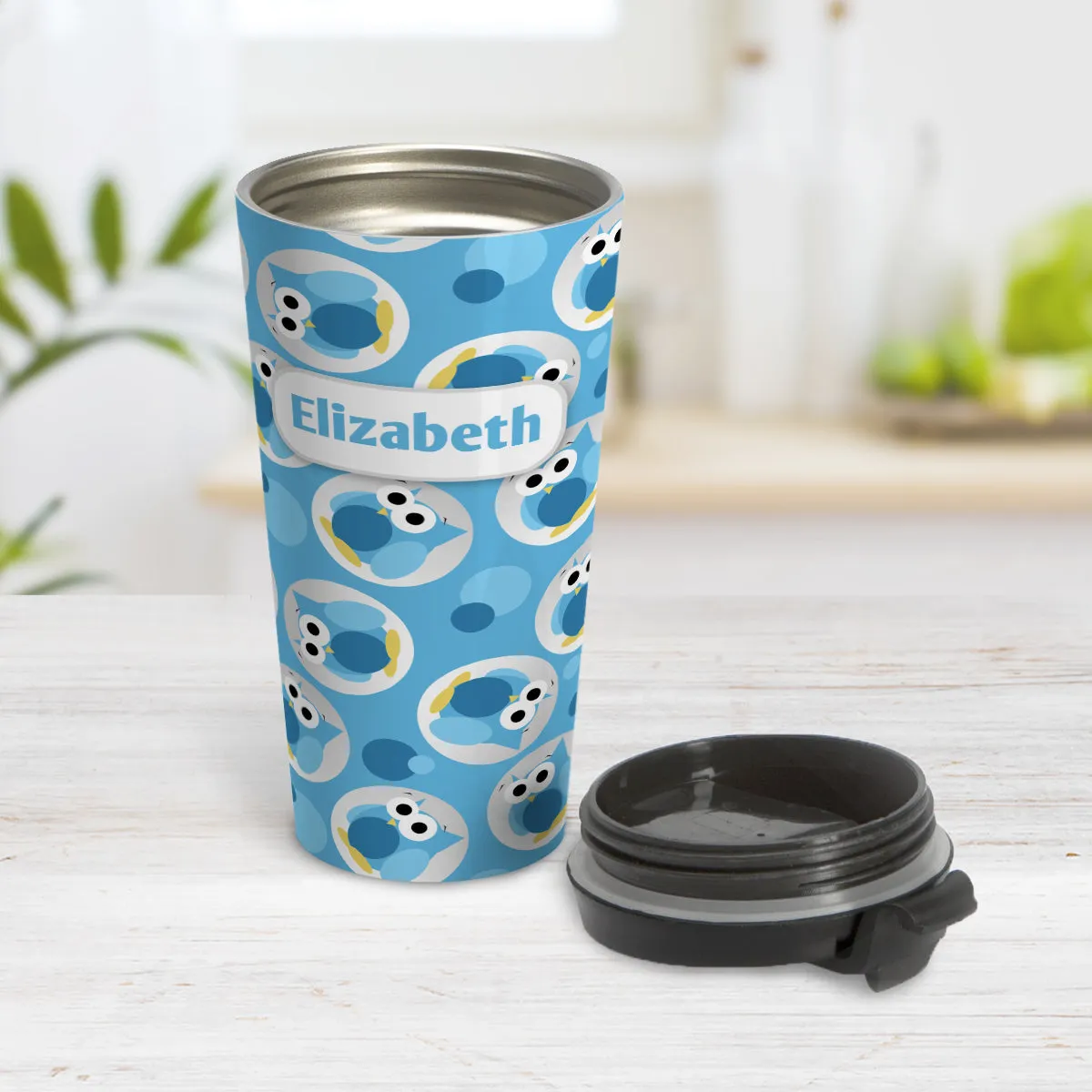 Personalized Funny Cute Blue Owl Pattern Travel Mug